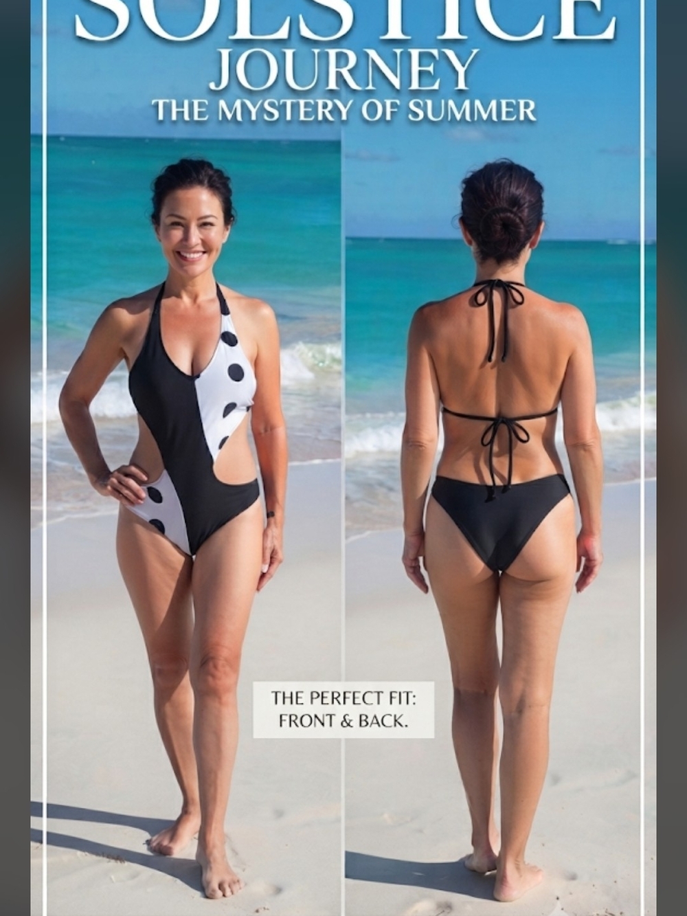 Elegant Black & White Polka Dot Cut-Out Swimsuit - Best Fit US 12-14